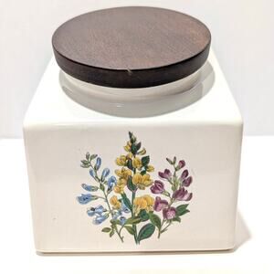 Vtg Lupine Floral Kitchen Canister Wooden Lid  6.75" x 5.25" 1995 Hyalyn USA